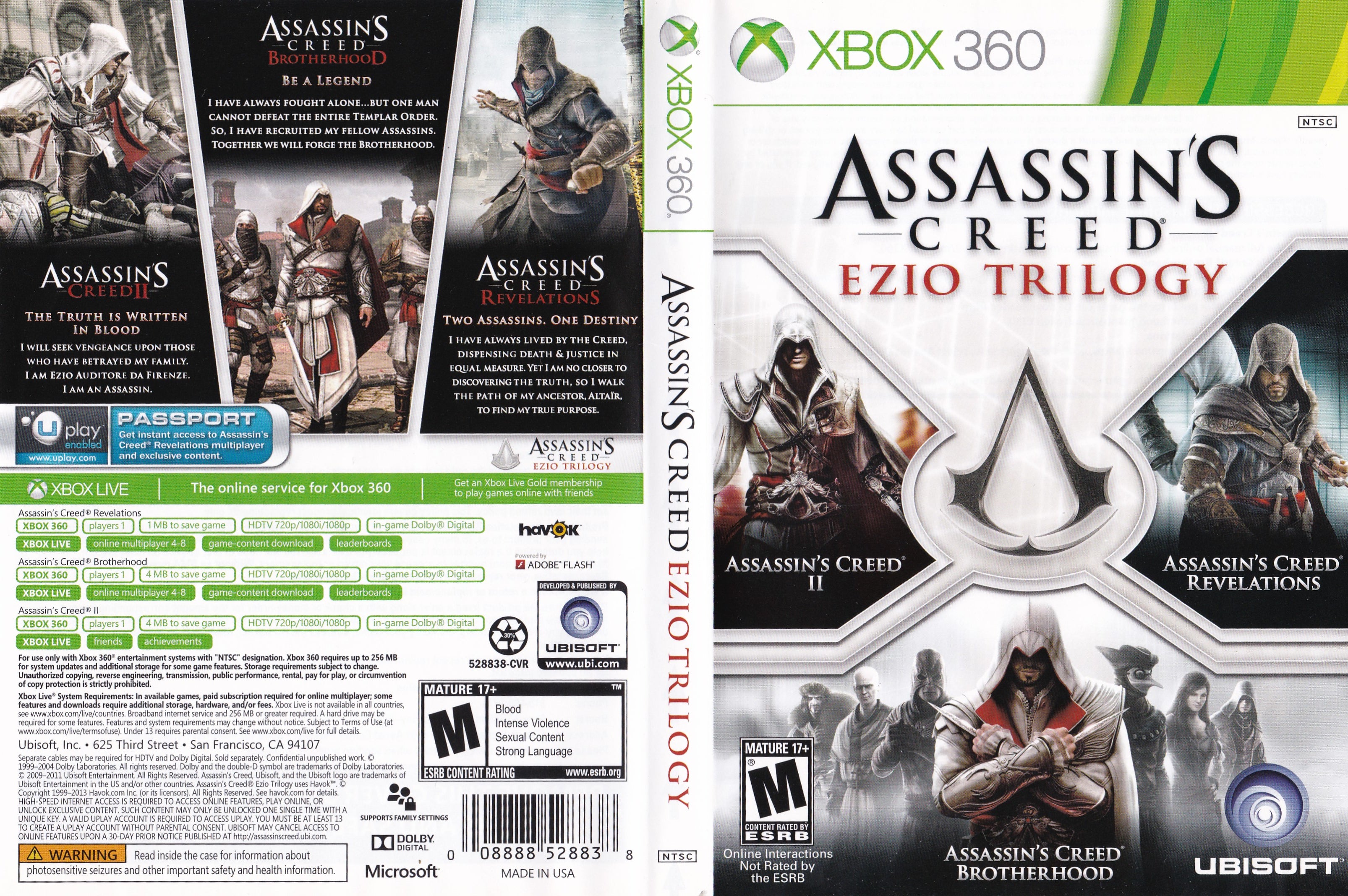 Assassin's Creed Ezio Trilogy (Microsoft Xbox 360) Complete 8888528876