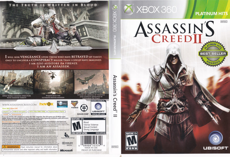 Jogo Assassins Creed Ii Platinum Xbox 360 Física Original