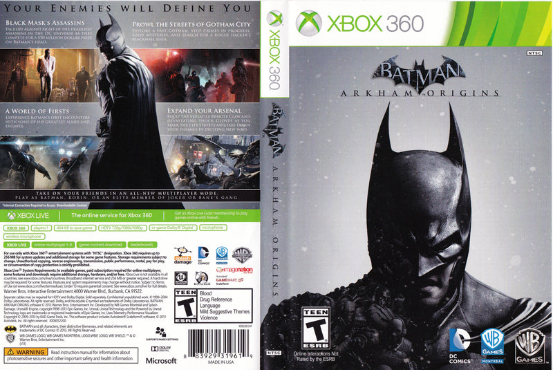 Batman Arkham Origins - (DOIS CD'S) - Xbox 360