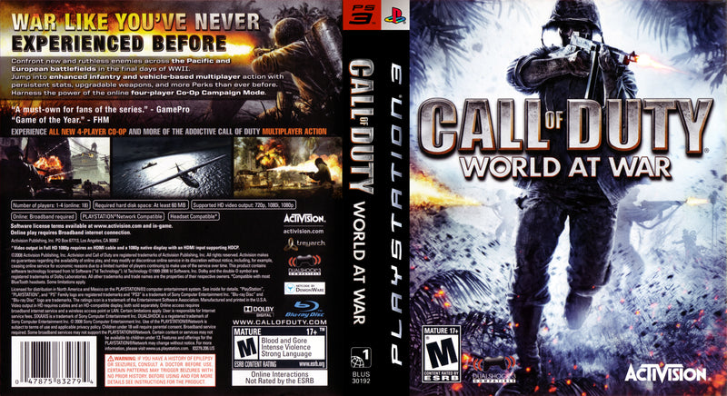Call Of Duty World At War PS3 | Clarkade