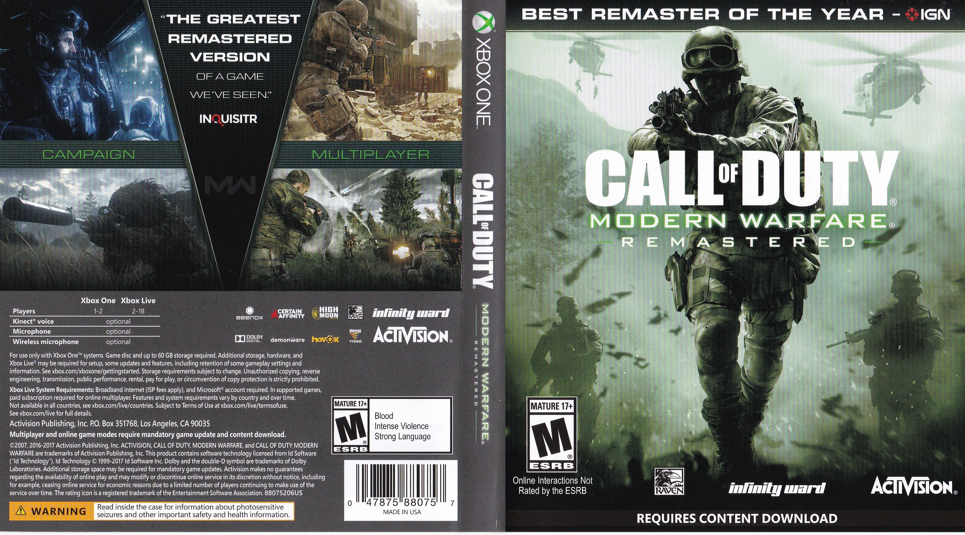 Call of Duty Modern Warfare Remastered COD (Playstation 4 PS4) relive the  full, iconic story campaign