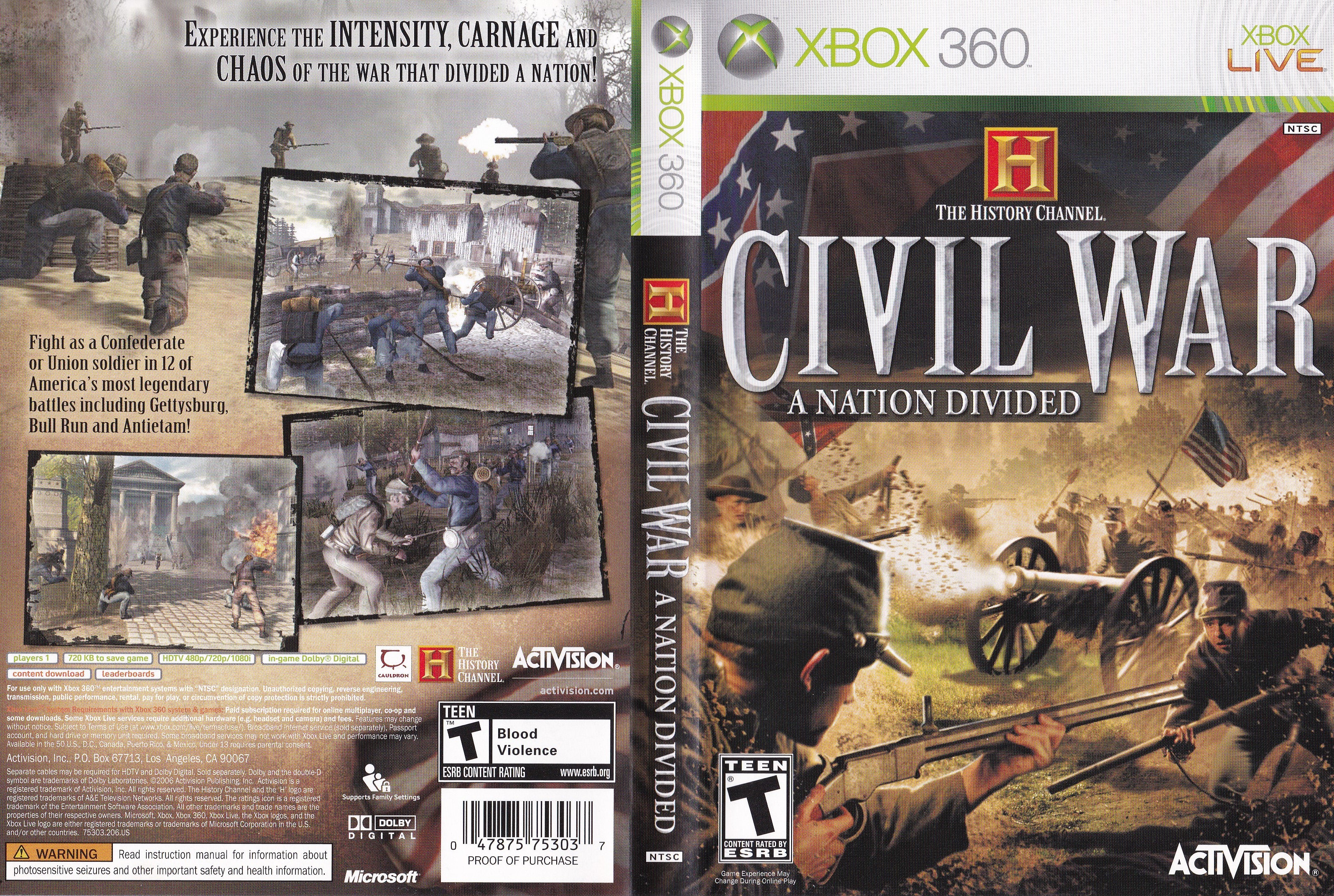 History Channel Civil War A Nation Divided XBox 360