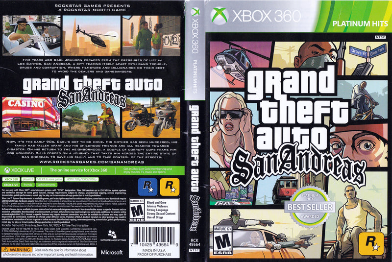 GTA Grand Theft Auto San Andreas Microsoft Xbox 360 Game Map Included