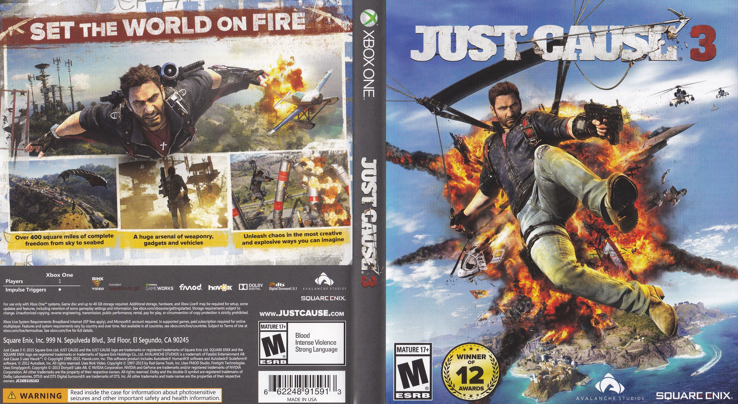 NEW Just Cause 3 w/Just Cause 2 Download Xbox One video game xb1  English/French