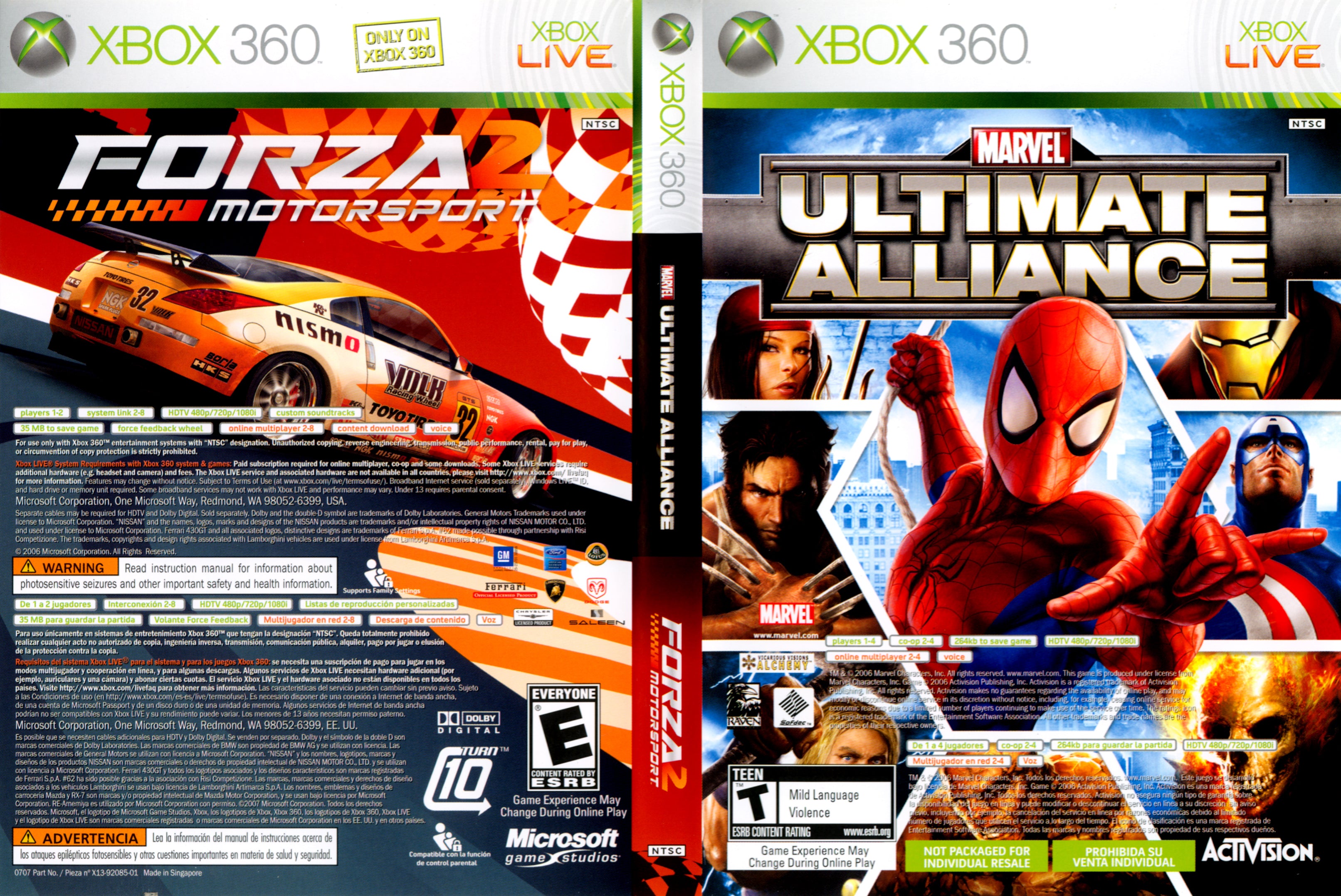 Marvel Ultimate Alliance Forza 2 Motorsport Xbox 360