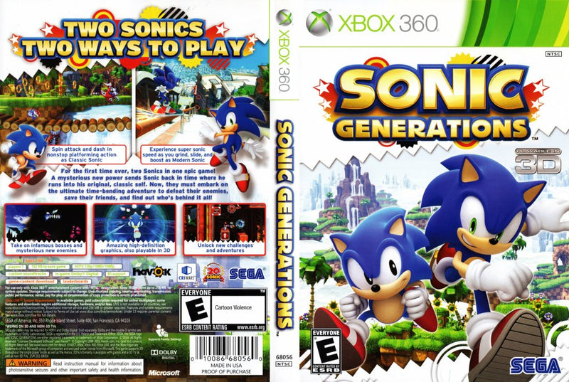 HOT Hedgehog Sonic Generations Xbox 360 Sonic Generations