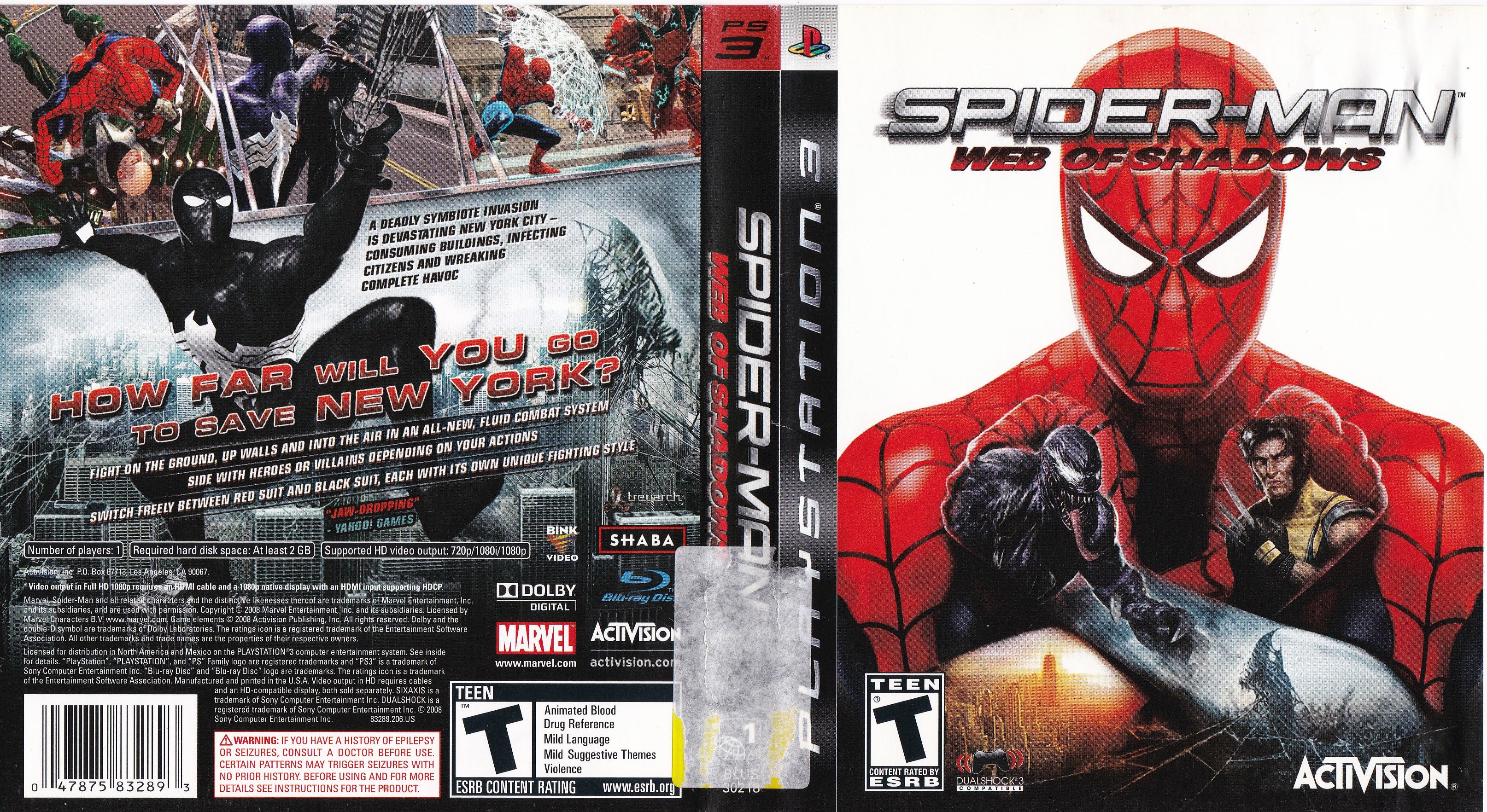 Spider-Man: Web of Shadows Playstation 3 PS3 CASE AND MANUAL ONLY