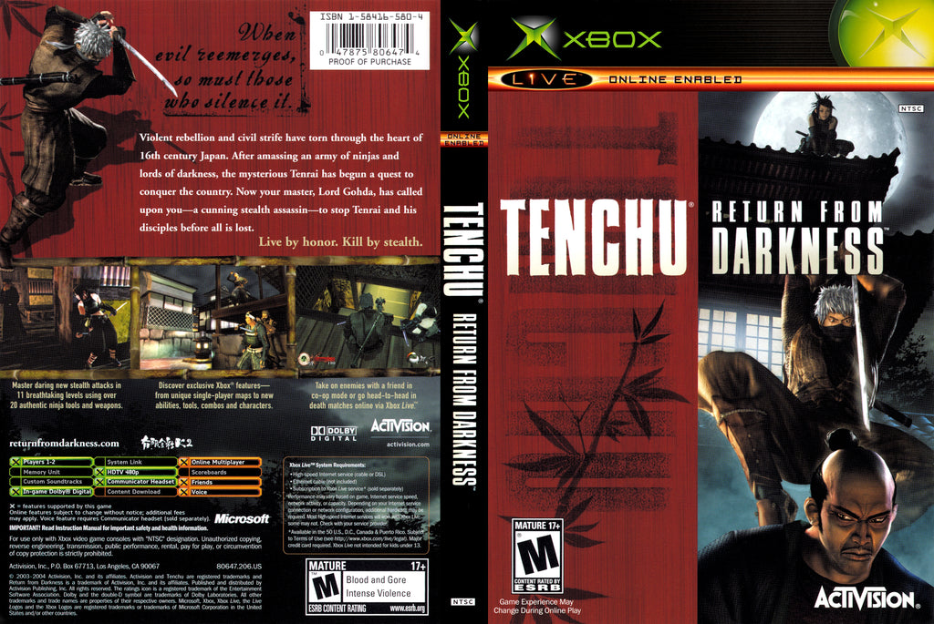 Tenchu Return From Darkness C Xbox