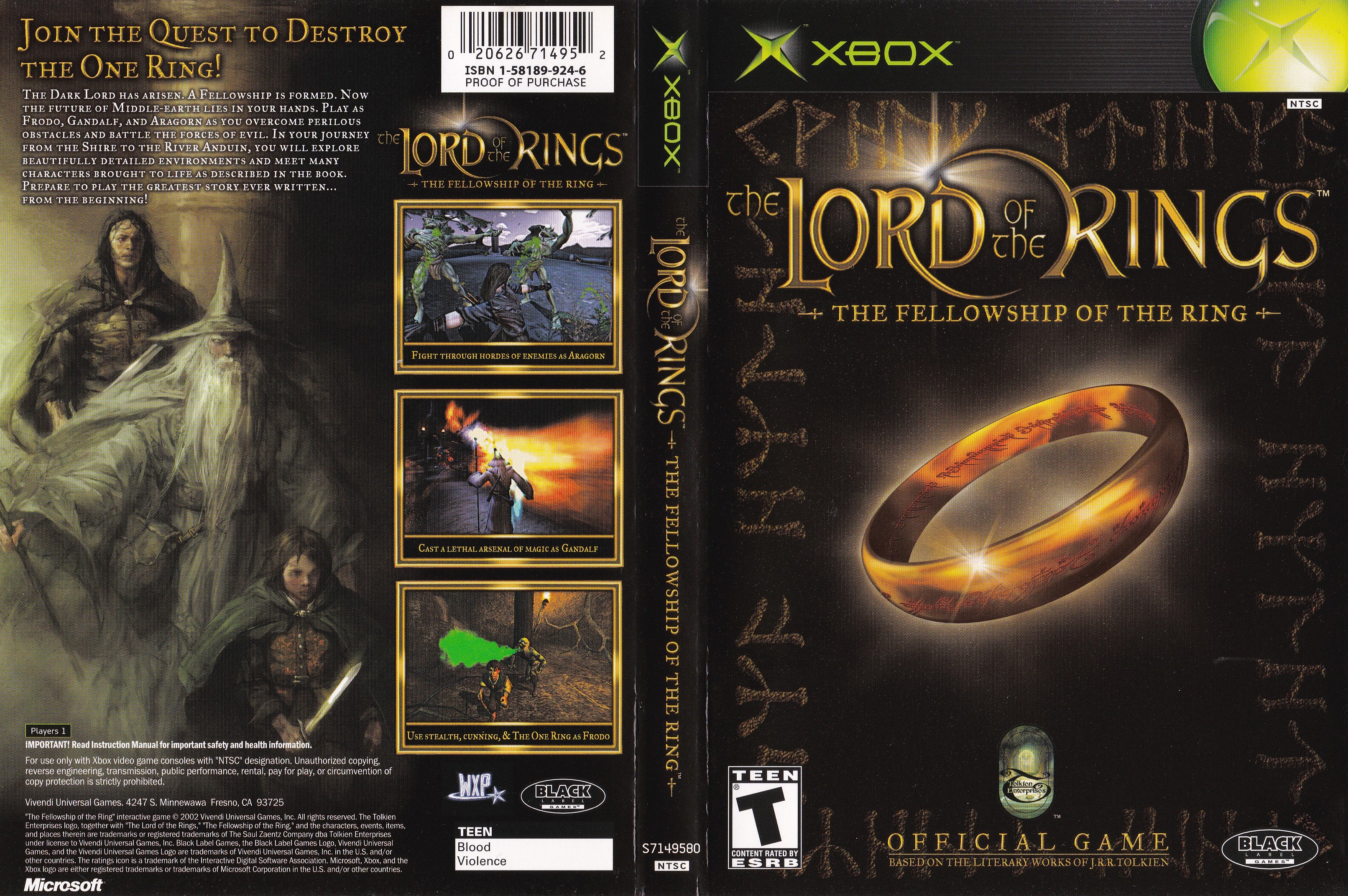 The Lord of the Rings The Fellowship of the Ring Xbox