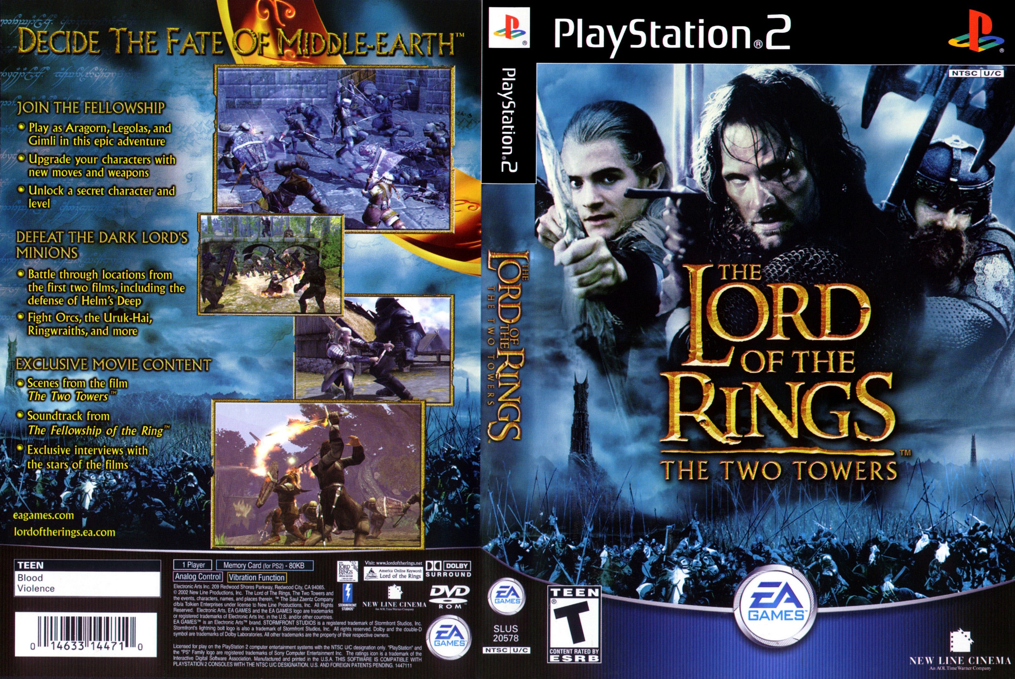 Lord Of The Rings Two Towers PS2 Playstation 2 Game No Manual Test